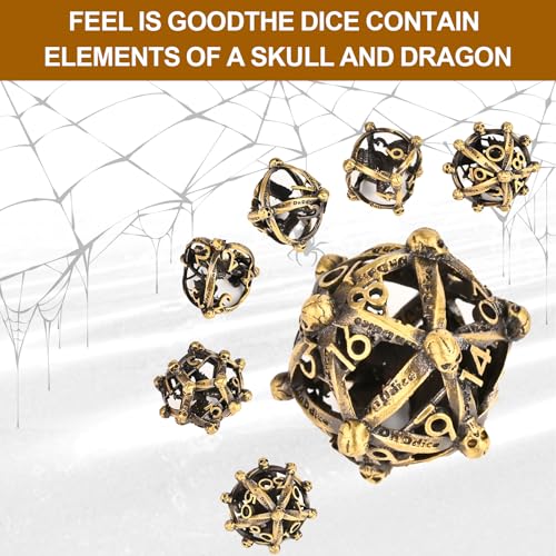 DND Metal Dice Set, UBEUCK 7PCS Gear Metal DND Dice Set for Dungeons & Dragons Board Games Boxes (Bronze dice 1) - color: Bronze Dice 1