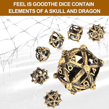 DND Metal Dice Set, UBEUCK 7PCS Gear Metal DND Dice Set for Dungeons & Dragons Board Games Boxes (Bronze dice 1) - color: Bronze Dice 1
