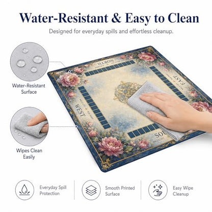 Floral Print Mahjong Mat,Non Slip American Mah Jongg Table Mat | 32in soft neoprene mah jongg mat reduces tile noise protects tabletops & packs easily for game nights or a thoughtful gift - color: 020