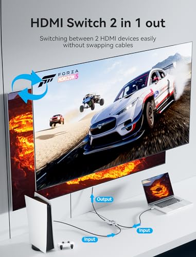 VENTION 8K HDMI Switch 2 in 1 Out, HDMI Switch 4K 120Hz with LED Indicators/HDMI 2.1 Switch/HDMI 2 in 1 Out Switcher Support 8K 4K 3D HDR for Xbox PS5/4/3 Blu-Ray TV/Player/Laptop PC - color: 8K