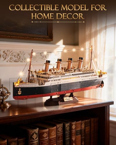 Rolife 3D Wooden Puzzles for Adults with LED Lights, 433 Pieces 19.5" Titanic Model Ship Kits for Adults, DIY Craft for Home Decor & Unique Birthday Valentine's Day Gift