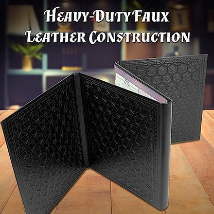 CASEMATIX DM Screen Faux Leather Embossed GM Screen - Four Panel Folding Game Master Screen with Wet Erase Pockets and Compatible with Tabletop Roleplaying Games, Inserts Not Included, Black - color: Black