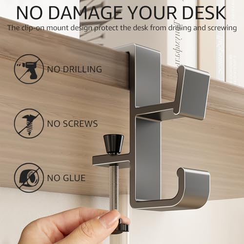 Desk Bag Hook, Purse Hook for Table, Aluminum Under Desk Handbag Hanger, Desk Mount Backpack Holder, Umbrellas, Headphone Holder, Back to School Essentials - Cream - color: Cream