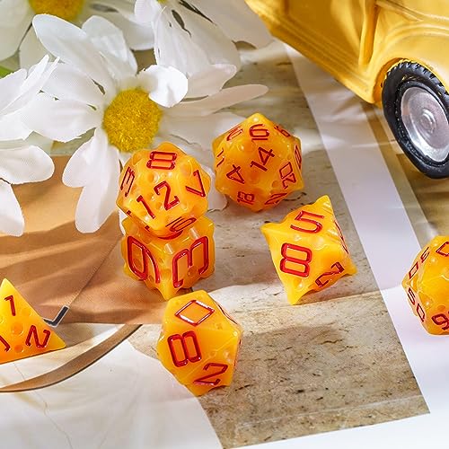 Cheese Dice Set Yellow Polyhedral DND Dice Set for D&D Tabletop Game | Leather Storage Bag, DM Gift, for Dungeons and Dragons Role Playing Games - color: Cheese Dice