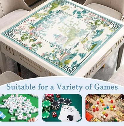 Chinese Garden Teal Green Chinoiserie Pavilion Lake Mahjong Mat 31.5x31.5 Inch, Non-Slip and Noise Reduction Mah Jong Table Mat Cover Gifts for Mahjong Lovers Poker Board Games Dominoes - color: Chinese Garden