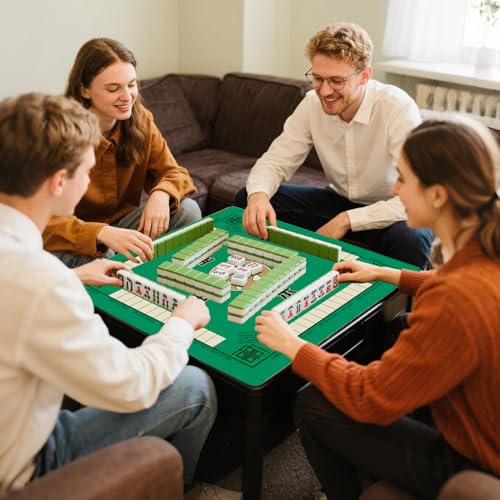Mahjong Mat,Non-Slip and Noise Reducing Portable Mahjong Accessories | 31.5" x 31.5" with a Carrying Bag,Game Table Mat for Board Games, Card Games, Dominoes - color: Green
