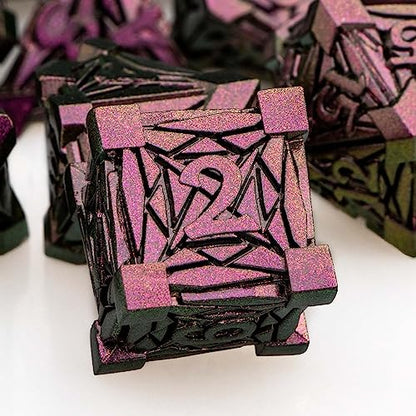 7PCS Metal DND Dice Set with Box, Debris RPG Purple Red D and D Dice for use with D&D Tabletop Games Role Playing Game Polyhedral Dice Set D20 D12 D10 D8 D6 D4 - color: Red