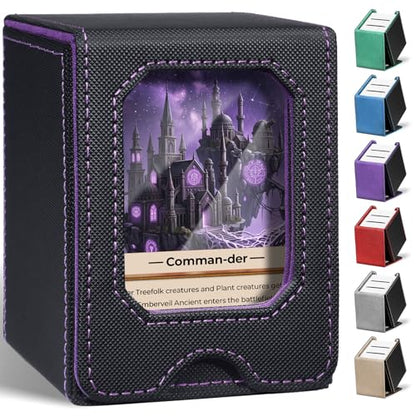 Fabmaker Card Deck Box Compatible with MTG, Display Card Storage Box | Holds 100 Double-Sleeved Cards, Trading Card Deck Case Compatible with Magic the Gathering with PU Leather &Magnetic Closure - color: Purple
