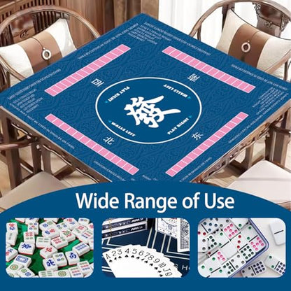 Mahjong Mat for Table Anti Slip Noise Reduction Table Cover for Poker, Card, Board & Tile Games 31.5 x 31.5 Inches (Blue) with 3 Dice & Carrying Bag (Mat Only)