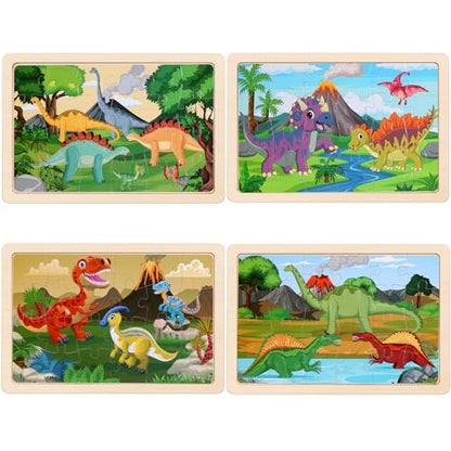 Wooden Puzzles Dinosaur Toys for Kids Ages 3-5, Set of 4 Packs with 20-Piece Wood Jigsaw Puzzles, Preschool Educational Brain Teaser Boards for Boys and Girls 3 4 5 6 Years Old - color: Dinosaur