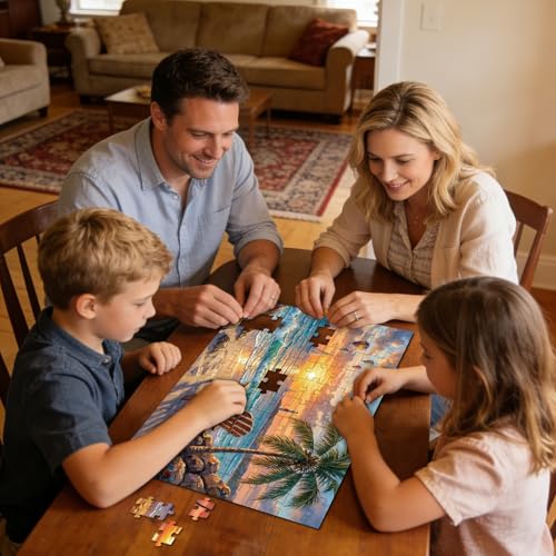4 Packs 100 Piece Puzzle, Beach Harvest Winter Campfire 100 Piece Puzzles for Adults Seniors, Nature Landscape Large Piece Jigsaw Puzzles 100 Pieces for Seniors Adults Family Game Gifts (15x10 in)