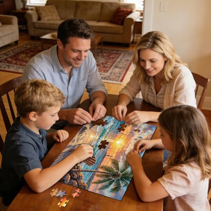 4 Packs 100 Piece Puzzle, Beach Harvest Winter Campfire 100 Piece Puzzles for Adults Seniors, Nature Landscape Large Piece Jigsaw Puzzles 100 Pieces for Seniors Adults Family Game Gifts (15x10 in)
