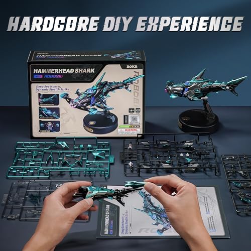 ROKR Hammerhead Shark 3D Puzzle for Adults, Mechanical Model Building Kit STEM Project, Unique Desk Decor DIY Craft for Teens(MI07)