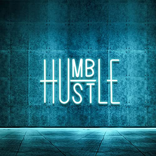 Hustle Words LED Neon Lights Party Decorations, USB Powered Switch LED Neon Lights Brightness Adjustable for Office Room, Gym Room, Man Cave, Gamer Room Decor (Blue) - color: White&Blue