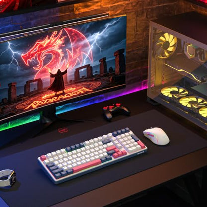 Redragon S174 Gaming Keyboard and Mouse Wireless with Tri-Mode, RGB Keyboard and 5000 DPI 61G Ultra-Light Gaming Mouse, Computer Keyboard Creamy Cute with Number Pad BT/2.4GHz/USB-C - Beige - color: Beige