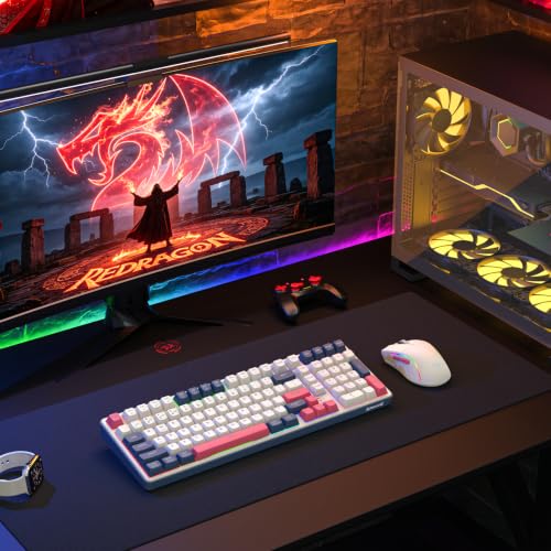 Redragon S174 Gaming Keyboard and Mouse Wireless with Tri-Mode, RGB Keyboard and 5000 DPI 61G Ultra-Light Gaming Mouse, Computer Keyboard Creamy Cute with Number Pad BT/2.4GHz/USB-C - Beige - color: Beige