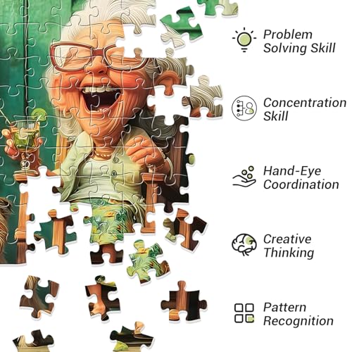300 Piece Puzzles for Adults, Cute Funny Grandma Jigsaw Puzzles for Adult, Retro Warm Companion Scene Puzzle, Family Leisure Enthusiasts Puzzles for Friends, Activity Game Nights Gifts, 20.5×15 in - style: Retro Cute Grandma