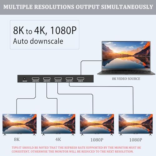 HDMI Splitter - HDCP, HDR, Dolby/DTS5.1/7.1 - Compatible with Firestick 4k Max, PS3/PS5 & Elgato HD60s/x/Pro, Apple TV 4K, Retrotink, Roku soundbar, NOT for Phone (HB-SP104G) - size: Splitter 1x4 8K@60Hz
