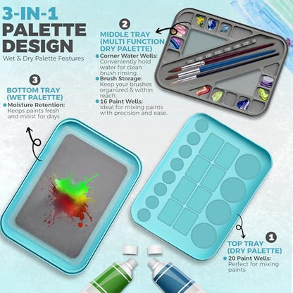 Stay Wet Palette for Acrylic Painting, Easy to Clean, Sturdy and Durable, Ideal for Painting Miniatures, Warhammer Painters, Students, Beginners, and Hobbyists - color: Blue