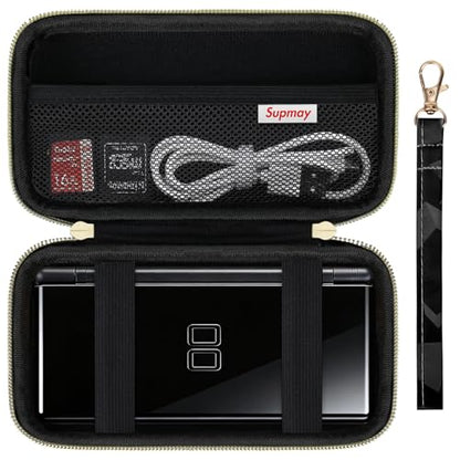 Supmay Hard Carrying Case Compatible with Nintendo DS Lite NDSL, Gameboy Advance Games Storage Holder Travel Bag with Mesh Pocket for USB Charging Cable, Stylus, Earphones, Game Cartridge, Black - color: Black Cube