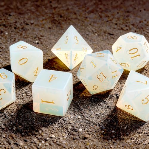 Haxtec Opal Dice Gemstone Polyhedral DND Dice Set with Premium Dice Case Compatible with Dungeons and Dragons Role Playing Board Games D&D Gift - color: White Gold-opal