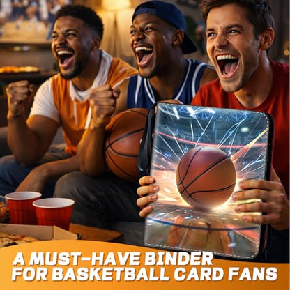 Basketball Card Binder with Sleeves, 9-Pocket Portable Card Protectors Album Holder Book with Zipper, Fits 900 Cards with 50 Removable Sleeves, Basketball Cards Display Storage Carrying Case -XS02 - color: Lanqiu-XS02-900 cards