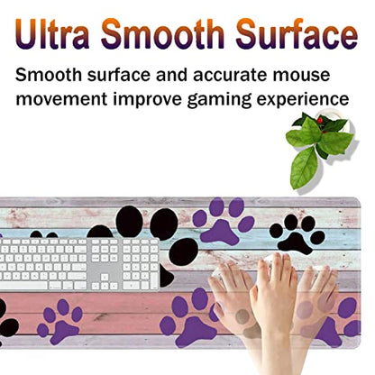 Large Gaming Mouse Pad, Keyboard Wrist Rest + Mouse Wrist Pad + Coaster Combination Set, Memory Sponge Non-Slip Base. Suitable for Office and Home, Rainbow Wood Grain Black and Purple Dog paw - color: Fok-fo1-mouse -017