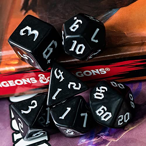6 Sets DND Dice, Polyhedral Dice Set (42pcs) with Leather Dice Bag, D&D Dice Set for Dungeons and Dragons, RPG Table Games (Sickle Font Black Series) - color: 6 Sets All in Black