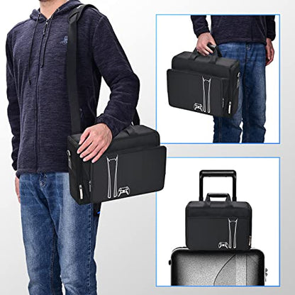 G-STORY Carrying Case Travel Bag, Storage Bag Compatible with PS5 Disc and Digital Edition with Shockproof Compartments, Included Silicone Cover Skin Protector - color: Hard Case- Black