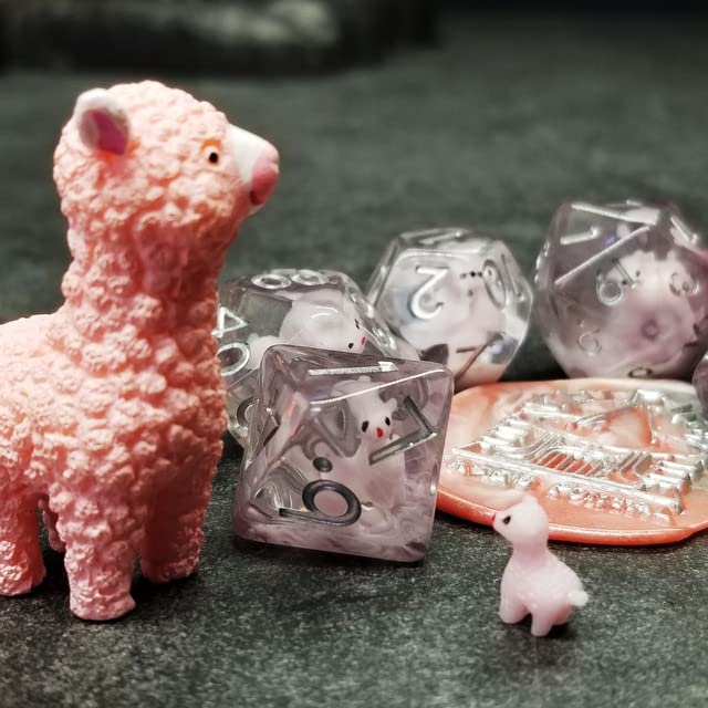 Sage's Portal Animal Familiars Resin DND Dice Set Polyhedral Dice Set for Dungeons and Dragons RPG Pathfinder Tabletop TTRPG (Llama) - color: Baby Llama, style: Dice Set Only