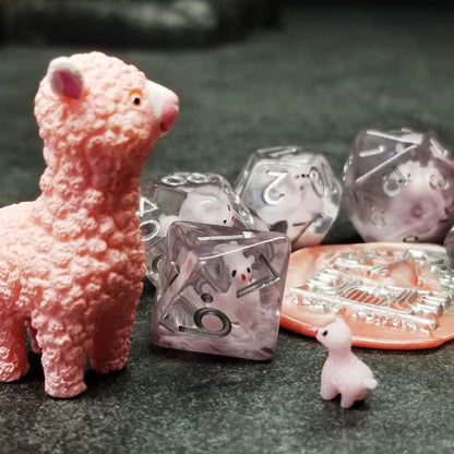 Sage's Portal Animal Familiars Resin DND Dice Set Polyhedral Dice Set for Dungeons and Dragons RPG Pathfinder Tabletop TTRPG (Llama) - color: Baby Llama, style: Dice Set Only