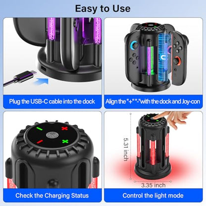 Switch-2-Joycon-Charger - Charging Dock for 2025 Nintendo Switch 2 JoyCon Controllers, Magnetic & Bubble LED Light, Fast Charging Station for Nintendo Switch2 Joy-con 2 Controllers Accessories, Black - color: Black