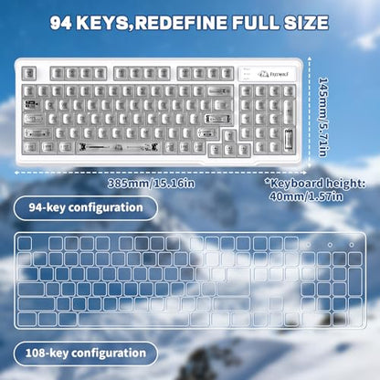 FREEWOLF M95 Transparent Membrane Keyboard with Clear Keycap,Wired Gaming Keyboard with RGB Backlit, 94 Silent Keys with Mechanical Feeling,26-Key Anti-ghosting,for Mac/Windows -White - color: White