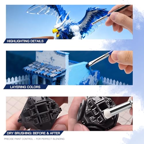 Golden Maple Dry Brushes for Miniature Painting - 6PC Drybrush Set Miniature Dry Brush for Model, Tabletop Wargames Miniature Acrylic Oil Painting, Blue - color: Blue
