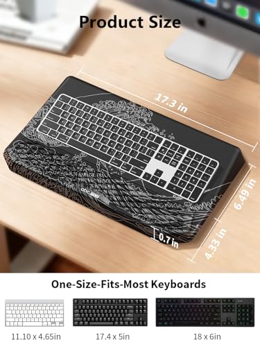 2-in-1 Ergonomic Keyboard Stand with Wrist Rest, Comfy Keyboard Riser Holder with Massage Design, Black Wave of Kanagawa - color: Black Wave