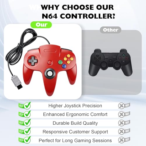 miadore 4 Pack Classic N64 Controller, Wired Classic N64 Gamepad with Upgraded Joystick(Non PC USB Version) (Black/Gray/Red/Blue) - color: Black/Gray/Red/Blue