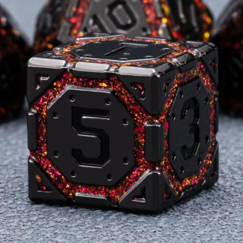 DND Metal Dice Set, Polyhedral Dice Set for RPG D&D Dice with Cracks Dungeons and Dragons Dice Set for RPG TTRPG D&D Die with Gift Case(Black Nickel Red) - color: Black Nickel Red-1