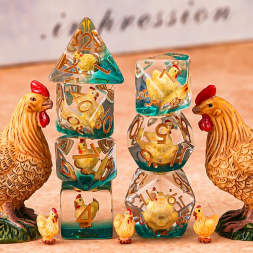 Resin D&D Dice Set, Hen Chicken DND Animal Polyhedral Dice for Dungeons and Dragons, RPG, MTG DND 7-DIE (D4, D6, D8, D10, D12, D20, D%) - color: Hen