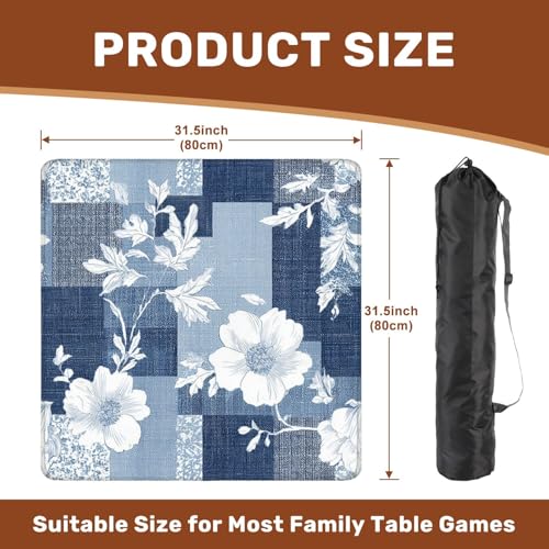 Mahjong Mat 31.5" x 31.5" Seamless Denim Patchwork Flower Non-Slip Noise Reduction Mahjong Tiles Table Cover for Dominoes Poker Card Board and Tile Games - color: Color3