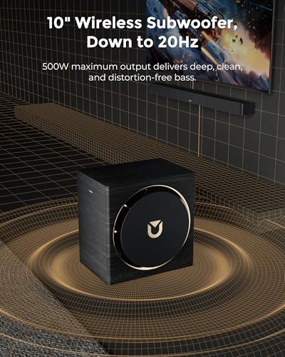 ULTIMEA 7.1.4ch Professional Surround Sound System w/Dolby Atmos, 980W Wireless Sound Bar for Smart TV with 10" Wireless Subwoofer, 20Hz Low Frequency, GaN Amplifier, 4K HDR Pass-Through, Skywave X70