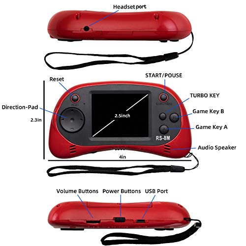 Kids Handheld Portable Video Game Player with 200 Games - 16 Bit 2.5 Inch Screen Mini Retro Electronic Machine for Boys Girls - style: Red