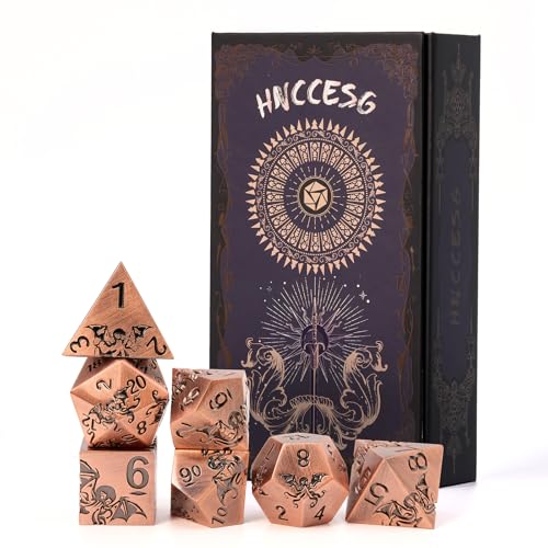 Metal RPG Dice Set,7-Piece Octopus Design,Aged Brass Color,Solid Zinc Alloy Dice for Fantasy Tabletop Role-Playing Games & Gift Box (Brass) - color: Brass