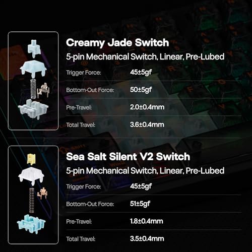 EPOMAKER TH108 V2 PRO Full Size Mechanical Keyboard with Screen&Knob, 10000mAh, BT/2.4Ghz, Mac Modifier PBT Keycap, Hot Swap, RGB, Gasket, Wireless Gaming Keyboard for Mac/PC (Black, Sea Salt Silent) - color: Black, size: Sea Salt Silent