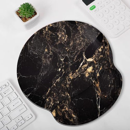 KONVINIT Ergonomic Mouse Pad with Wrist Rest, Small Mousepad with Non-Slip Rubber Base and Smooth Surface, Beach Mouse Pads for Desk, Office Desk Accessories - color: Black Marble