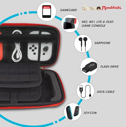 Sonix x Monchhichi Carrying Case for Nintendo Switch 2, Switch 1, Lite, OLED, Protective Travel Case with Game Cartridge Storage | Monchhichi Red Dot - color: Monchhichi Red Dot