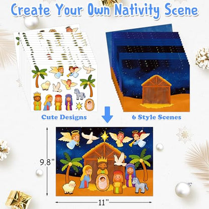 48 Sheets Nativity Scene Stickers, Religious Christian Christmas Stickers Nativity Crafts for Kids School Classroom, Christmas Activities Games for Kids Party Favors 24 Finished Products - style: Nativity Scene 48 Sheets