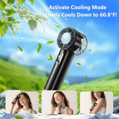 Portable Handheld Small Turbo Fan with Ice Cooling, Black | 5 Gear Strong Airflow, LED Display, 3000mAh Rechargeable Battery, 20000 RPM Powerful, Up to 12 Hrs,for Travel,Outdoor, Makeup - color: Black