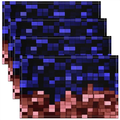 Pixelated Miners Game Kids Placemats Set of 4,Geometric Check Video Games Table Place Mats,Gamepad Grid Modern Gaming Kitchen Decor,Blue Red Placemat Kitchen Table Decoration 12"x18" - color: A-blue Red