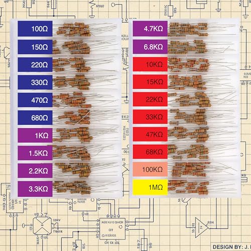 EEEEE 1/2w 20 Values 300pcs 100 Ohm - 1M Ohm with 5% Carbon Resistor Assortment Kit and Electrical Industrial Assorted Set K Ohm Pack for Led Lights - size: 5% 1/2W 20 Values