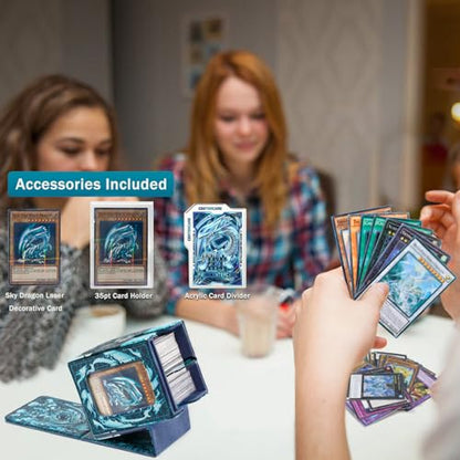 Card Deck Box for YGO MTG | 110+ Double Sleeved Cards Storage Box Trading Games Leather Storage Box with Card Divider,Laser Card,Card Holder - color: White Dragon